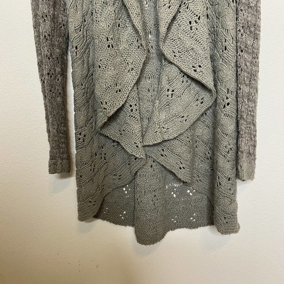 Curio Waterfall Collar Mixed Knit Long Gray Cardigan Sweater M - Picture 7 of 12